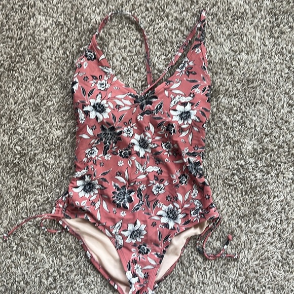Kona Sol One Piece Bathing Suit Floral Pink Black Size Medium - Picture 9 of 13